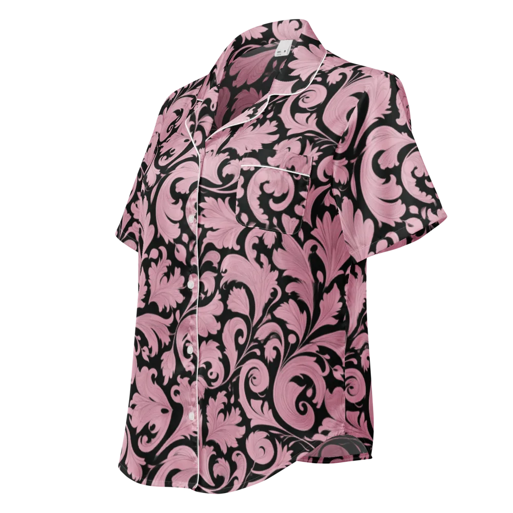 Pink Baroque on Women's Short Sleeve Pajama Top — Left Front