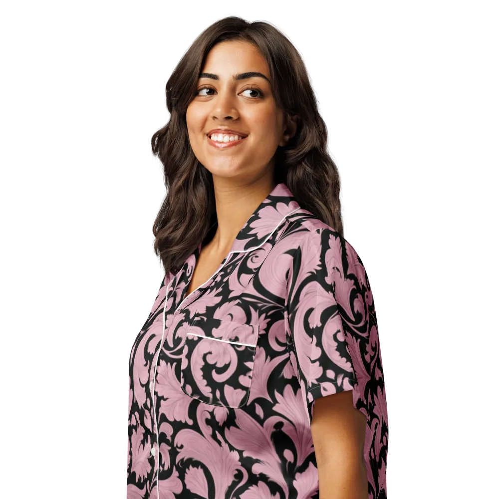 Pink Baroque on Women's Short Sleeve Pajama Top — Left Front