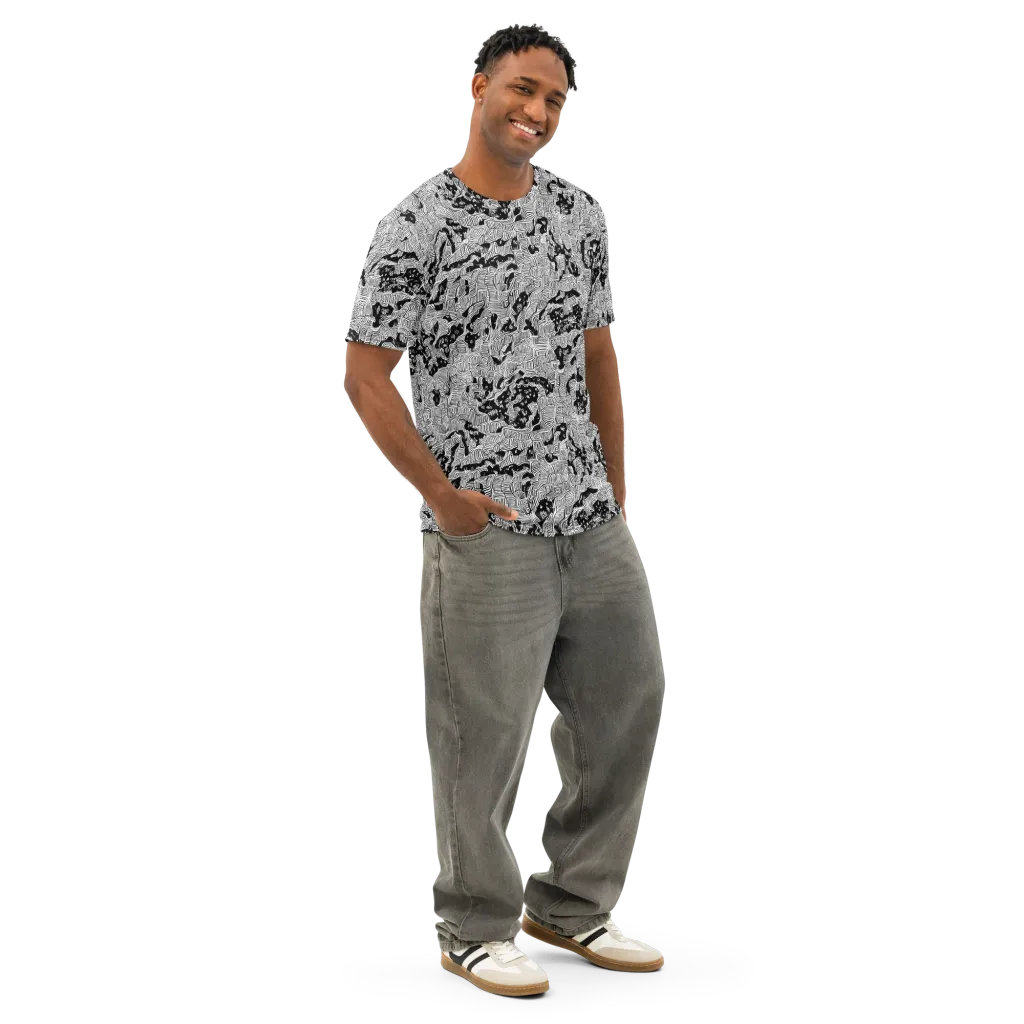 Nocturnal Whispers on Men's Cotton Crew Neck T-Shirt — Right Front