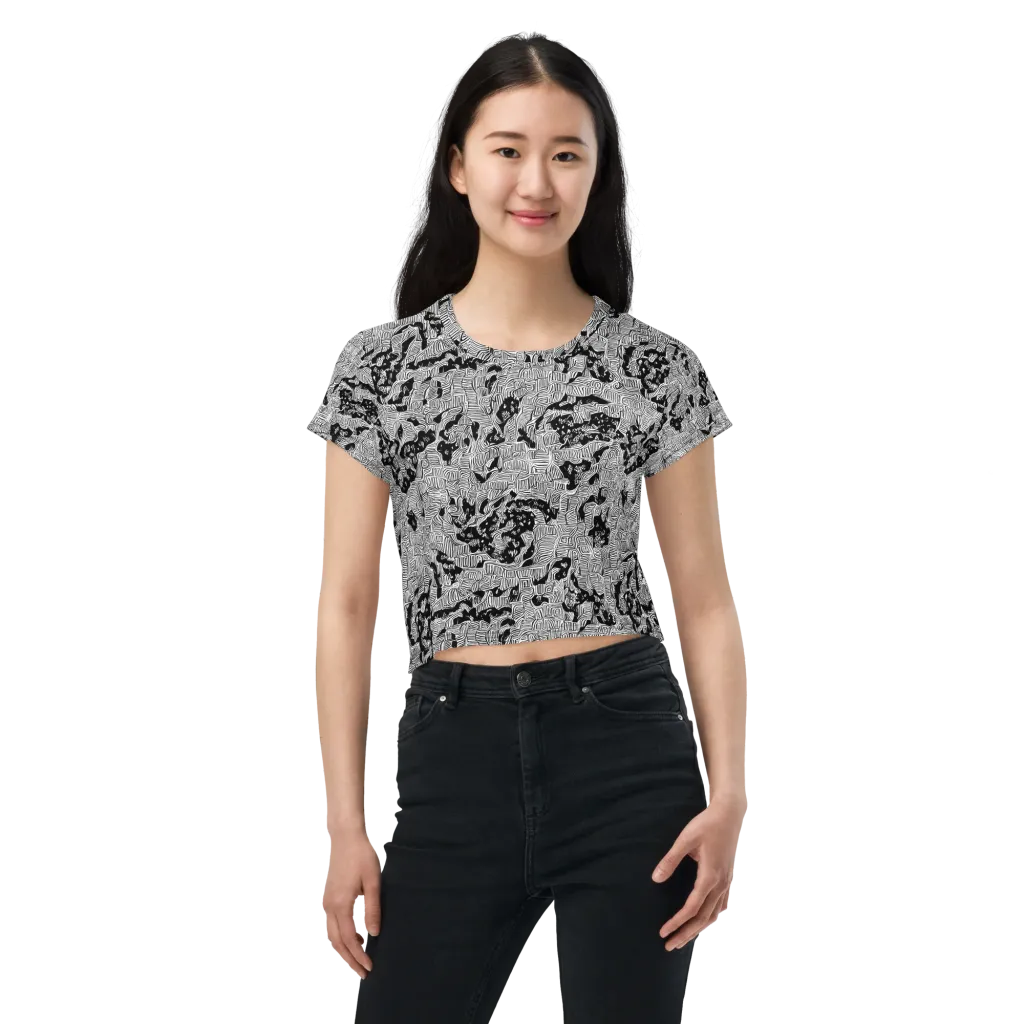 Nocturnal Whispers on Crop Tee — Front