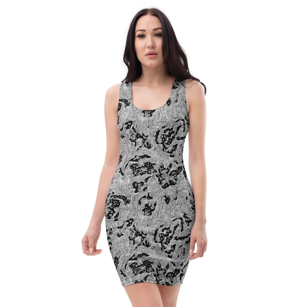 Nocturnal Whispers on Bodycon Dress — Front