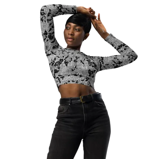 Nocturnal Whispers on a Long Sleeve Crop Top
