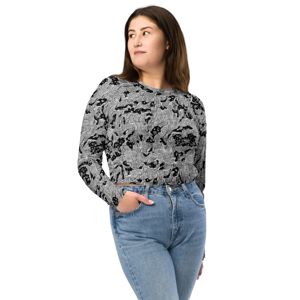 Nocturnal Whispers on Long Sleeve Crop Top — Front