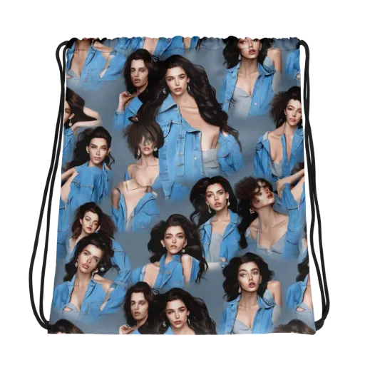 Denim Muse on a Drawstring Bag