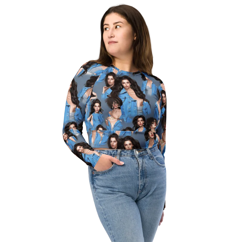 Denim Muse on Long Sleeve Crop Top — Front