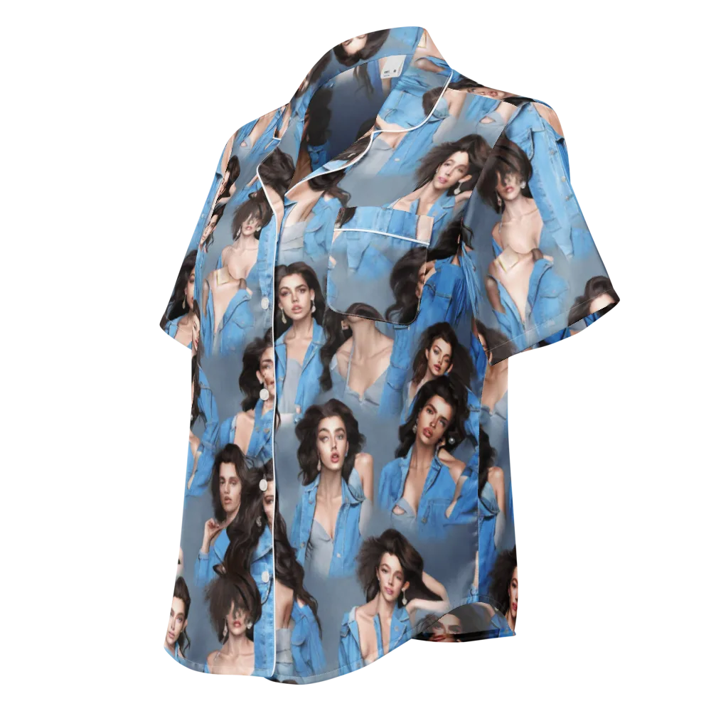 Denim Muse on Women's Short Sleeve Pajama Top — Left Front