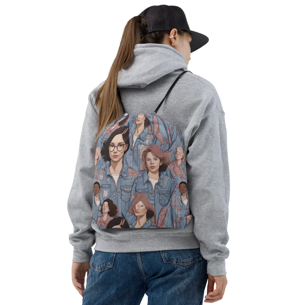 Denim Chorus on Drawstring Bag — Front