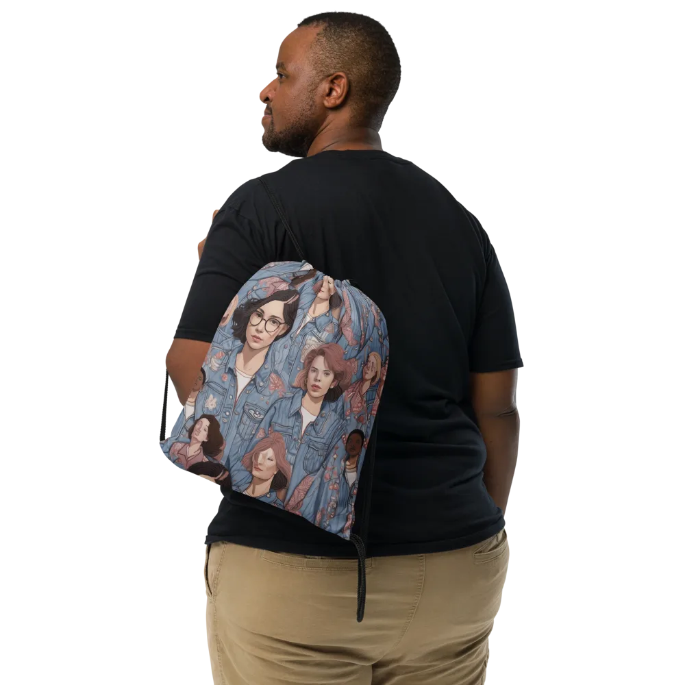 Denim Chorus on Drawstring Bag — Front