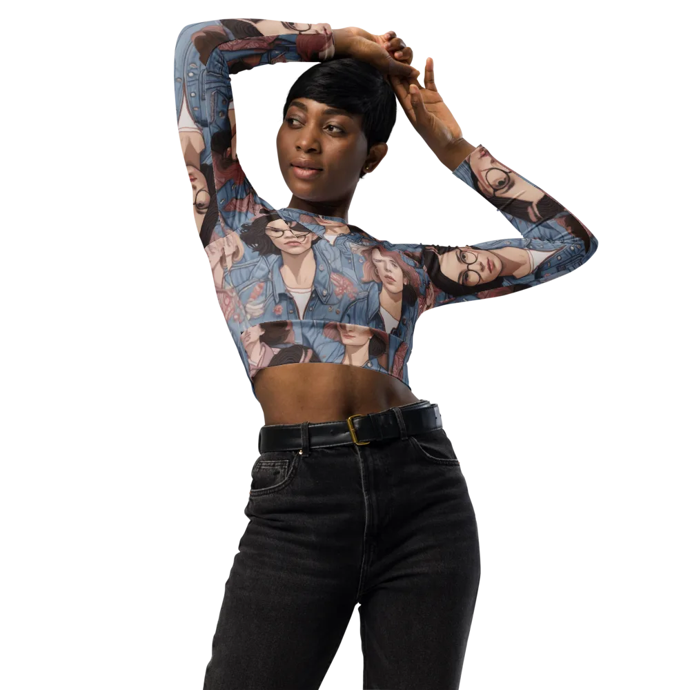 Denim Chorus on Long Sleeve Crop Top — Front