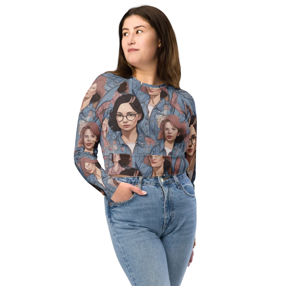 Denim Chorus on Long Sleeve Crop Top — Front