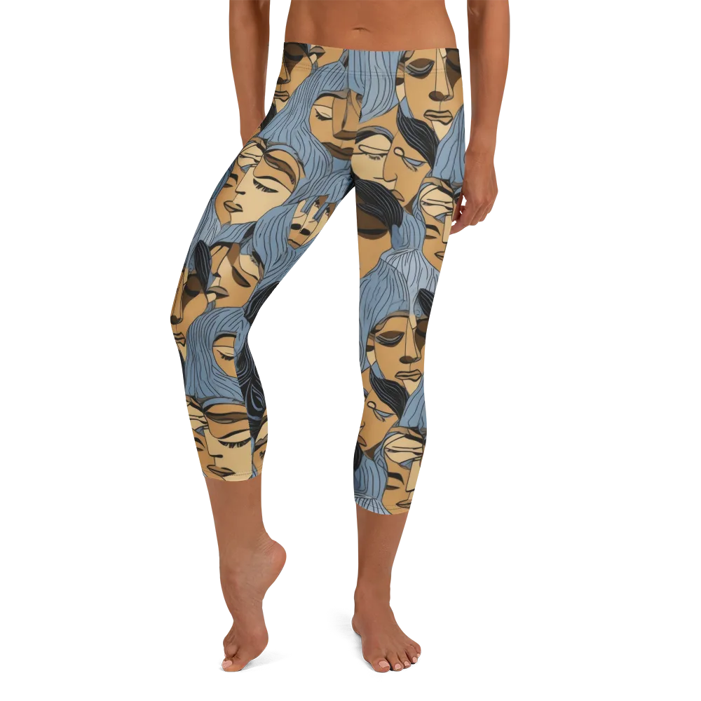 Blue Hour Faces on Capri Leggings — Front