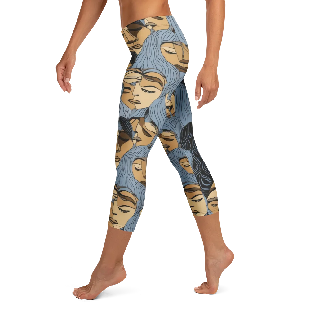 Blue Hour Faces on Capri Leggings — Left