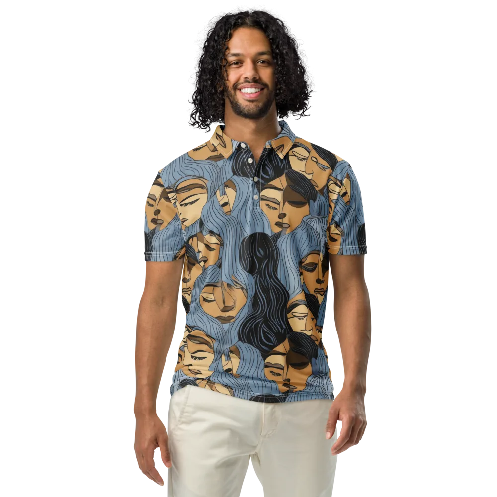 Blue Hour Faces on Men's Slim Fit Polo Shirt — Front