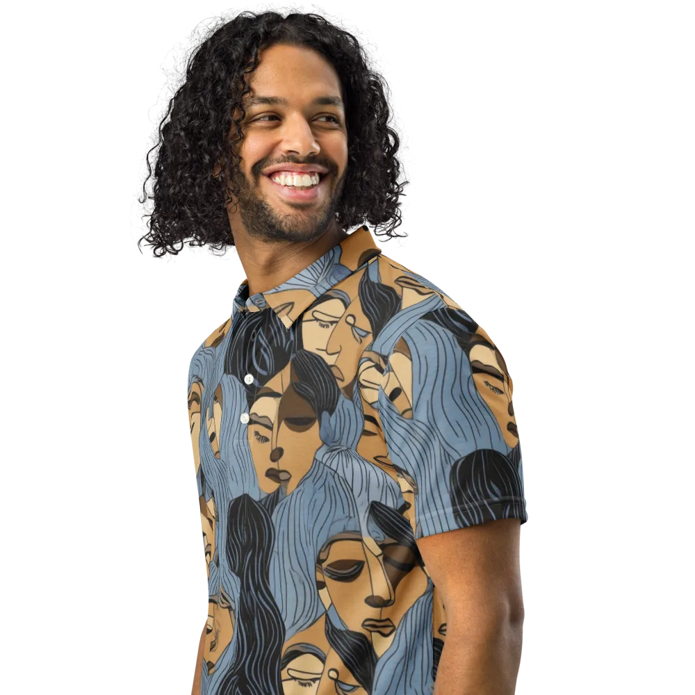 Blue Hour Faces on Men's Slim Fit Polo Shirt — Left Front