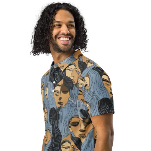 Blue Hour Faces on a Men's Slim Fit Polo Shirt