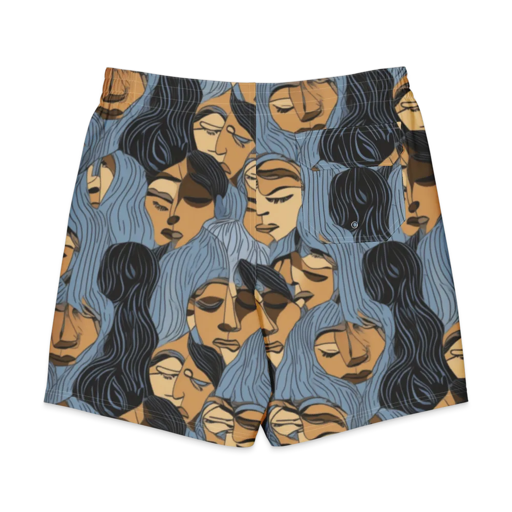 Blue Hour Faces on Men's Board Shorts — Back