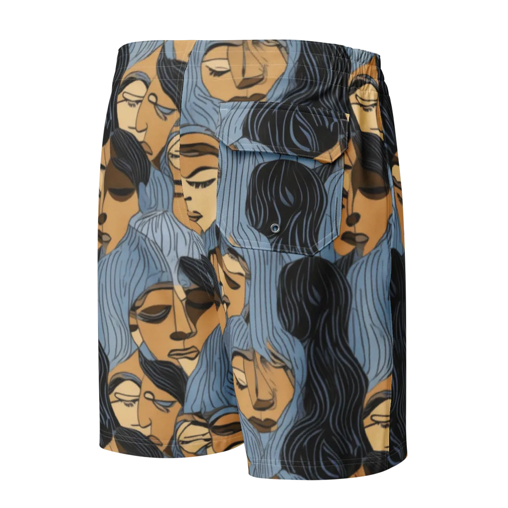 Blue Hour Faces on Men's Board Shorts — Back