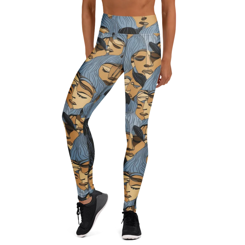 Blue Hour Faces on Yoga Leggings — Front