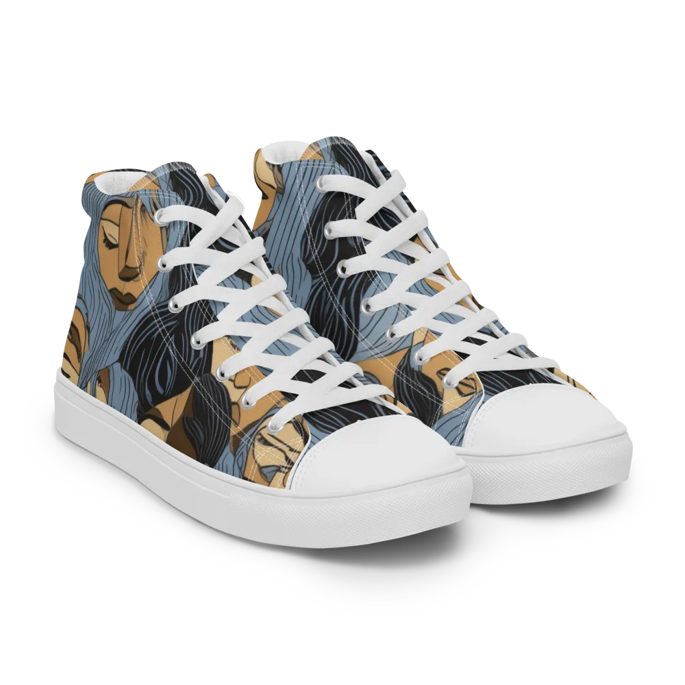 Blue Hour Faces on Men's High Top Canvas Shoes — Right Front