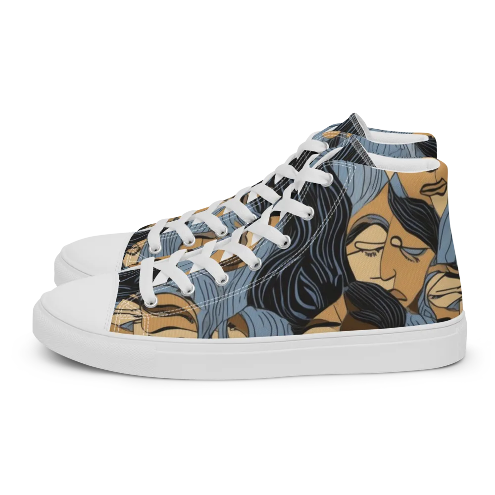 Blue Hour Faces on Men's High Top Canvas Shoes — Left