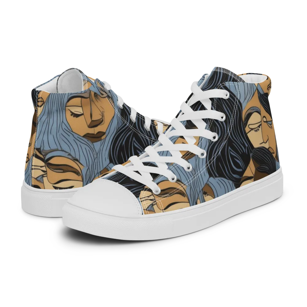 Blue Hour Faces on Men's High Top Canvas Shoes — Left