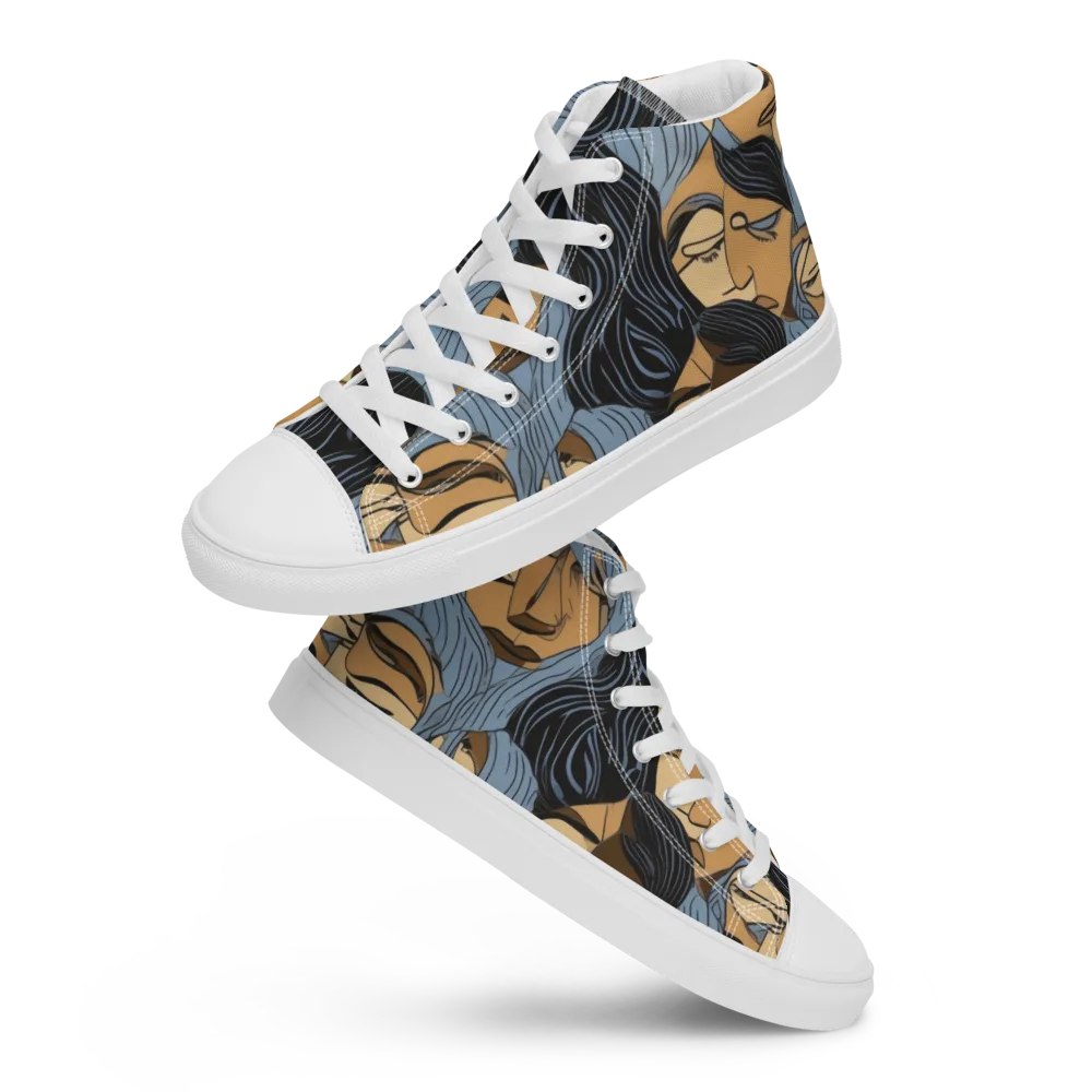 Blue Hour Faces on Men's High Top Canvas Shoes — Front