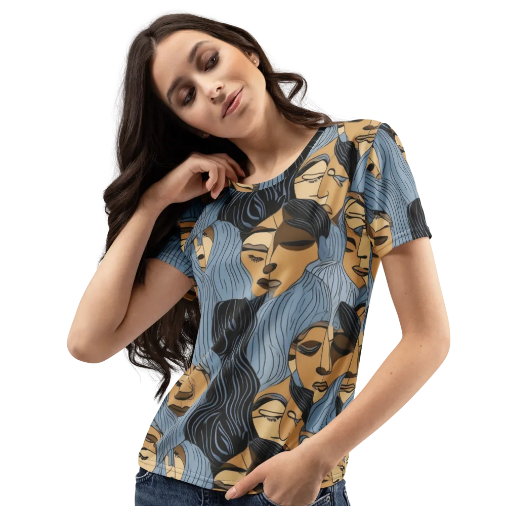 Blue Hour Faces on Women's Crew Neck T-Shirt — Left Front