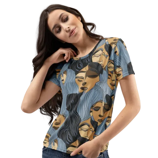 Blue Hour Faces on a Women's Crew Neck T-Shirt