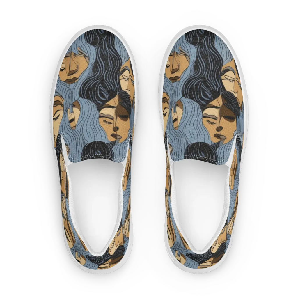 Blue Hour Faces on Men's Slip-On Canvas Shoes — Front