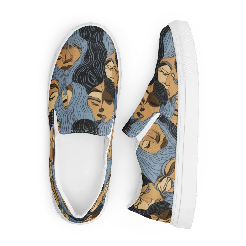 Blue Hour Faces on Men's Slip-On Canvas Shoes — Front