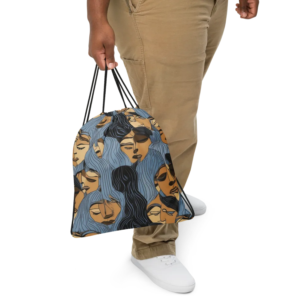Blue Hour Faces on Drawstring Bag — Front