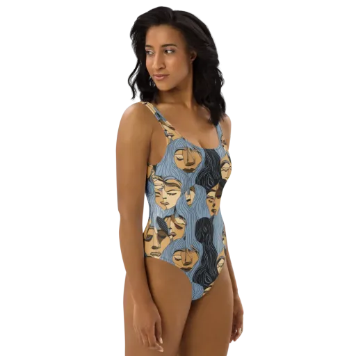 Blue Hour Faces on a One-Piece Swimsuit