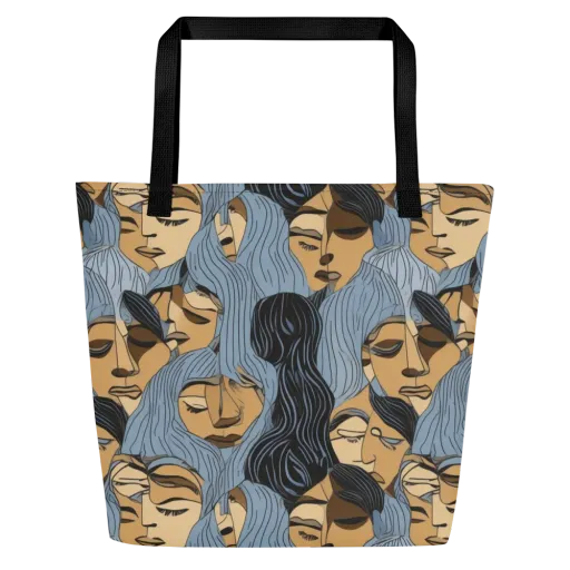 Blue Hour Faces on a Large Tote Bag W/ Pocket