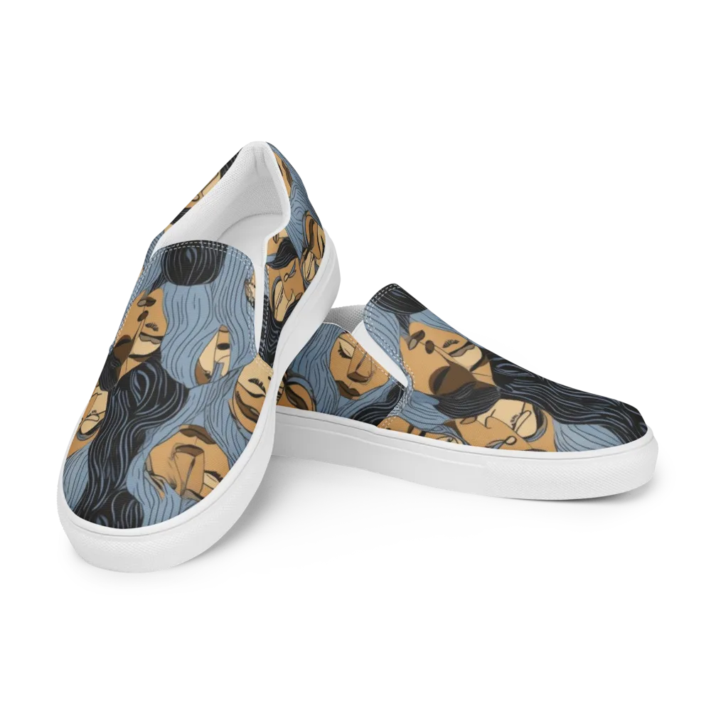 Blue Hour Faces on Women's Slip-On Canvas Shoes — Left Front