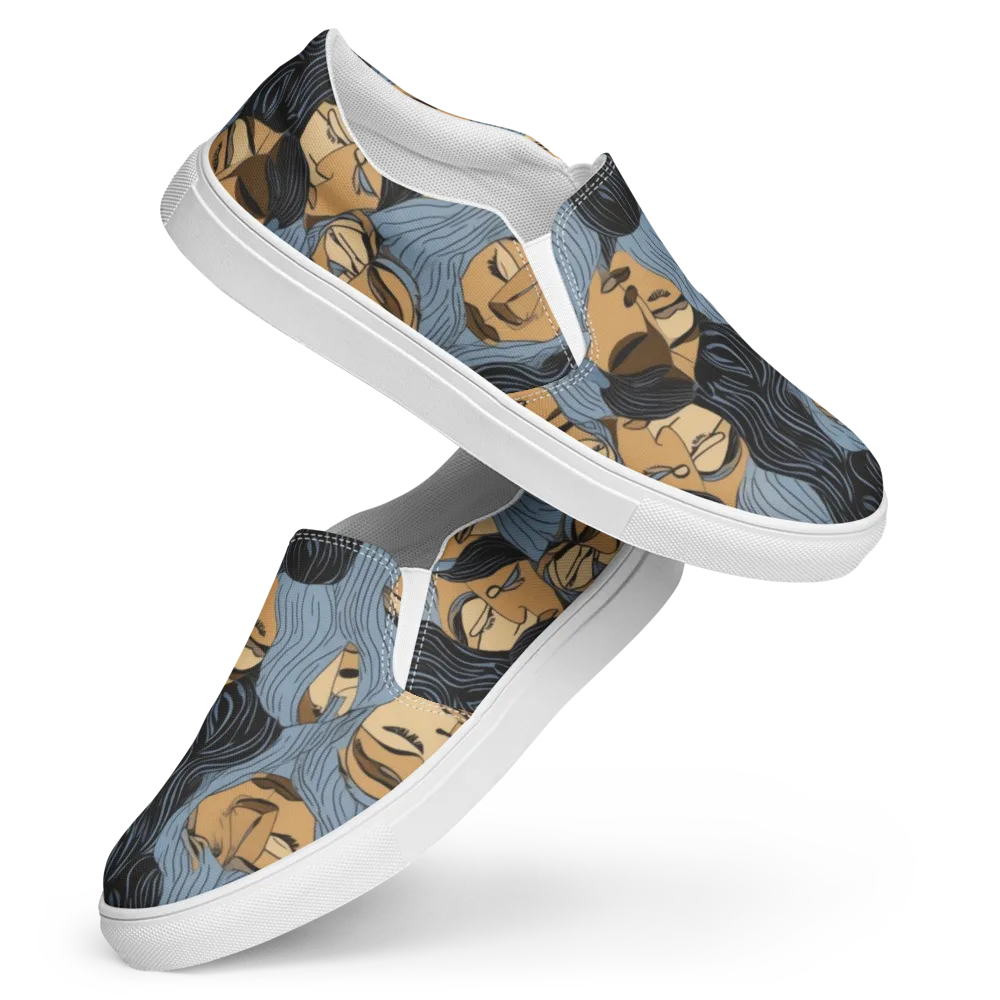 Blue Hour Faces on Women's Slip-On Canvas Shoes — Front
