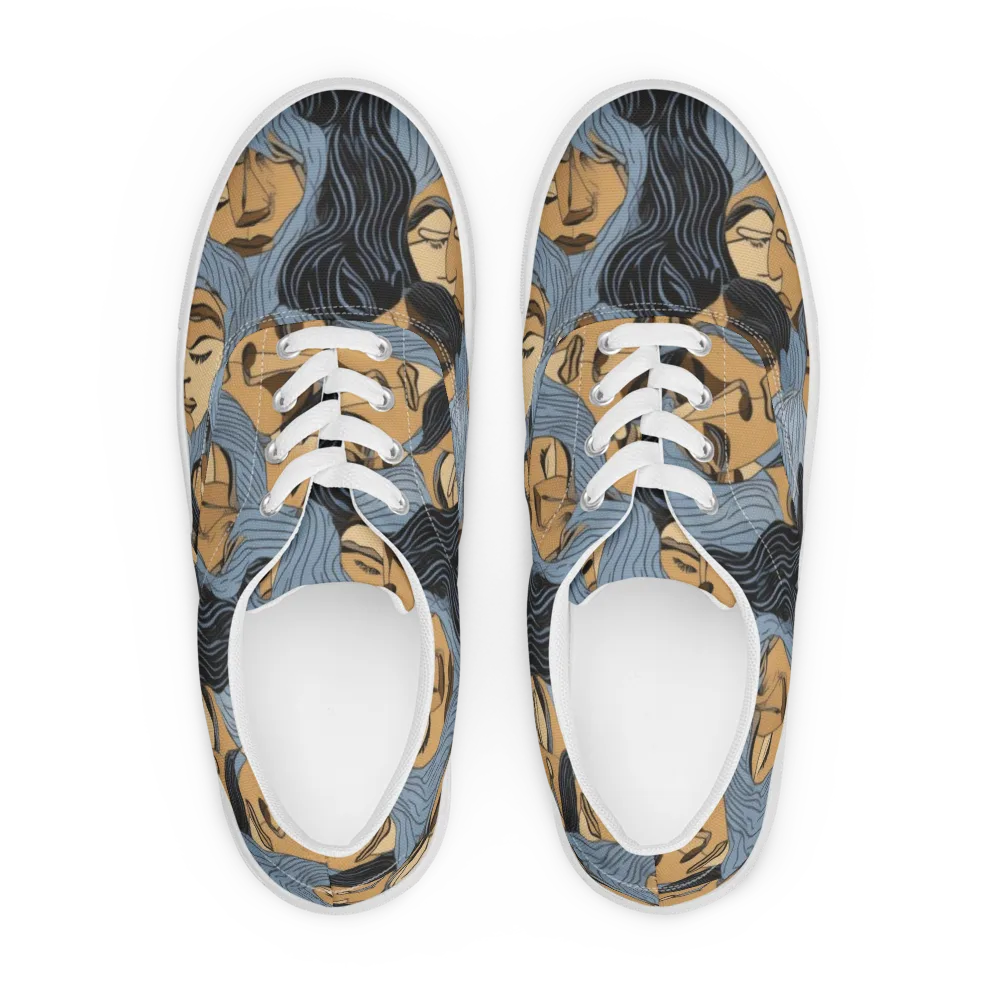 Blue Hour Faces on Men's Lace-Up Canvas Shoes — Front