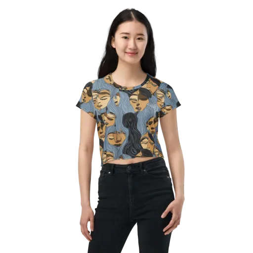 Blue Hour Faces on a Crop Tee