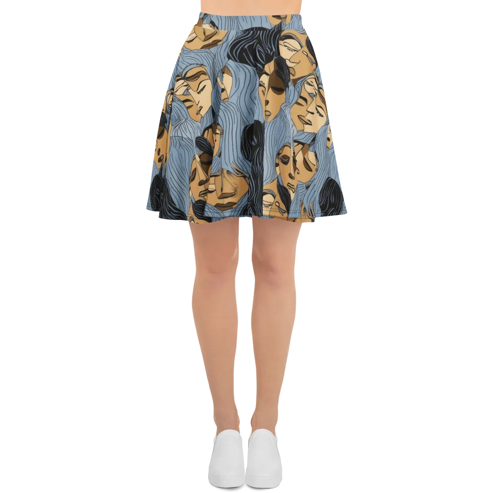Blue Hour Faces on Skater Skirt — Front