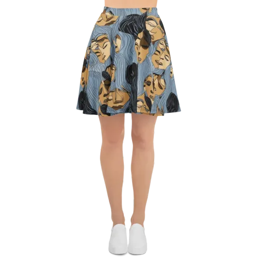 Blue Hour Faces on a Skater Skirt