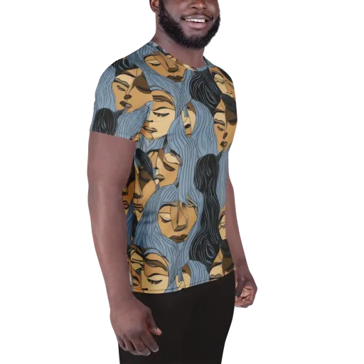 Blue Hour Faces on a Men's Athletic T-Shirt