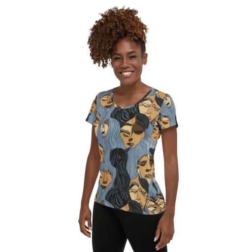 Blue Hour Faces on a Women's Athletic T-Shirt