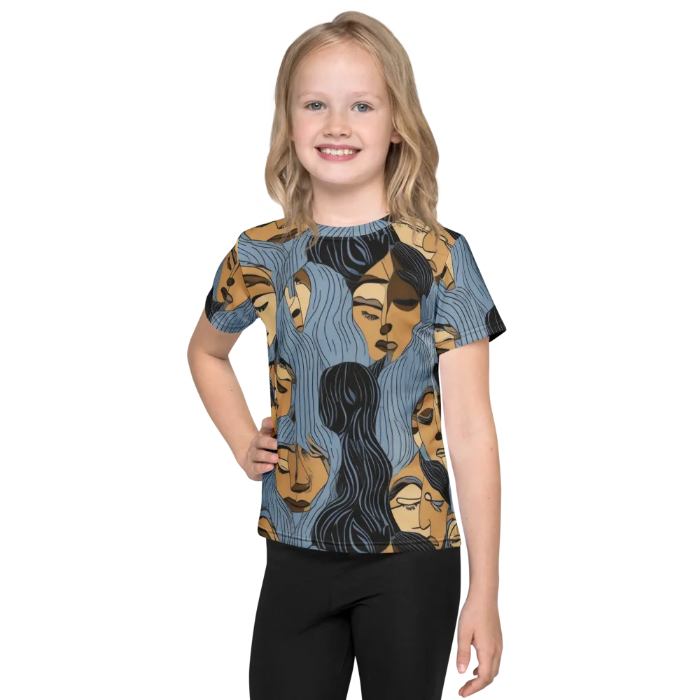 Blue Hour Faces on Kids Crew Neck T-Shirt — Front
