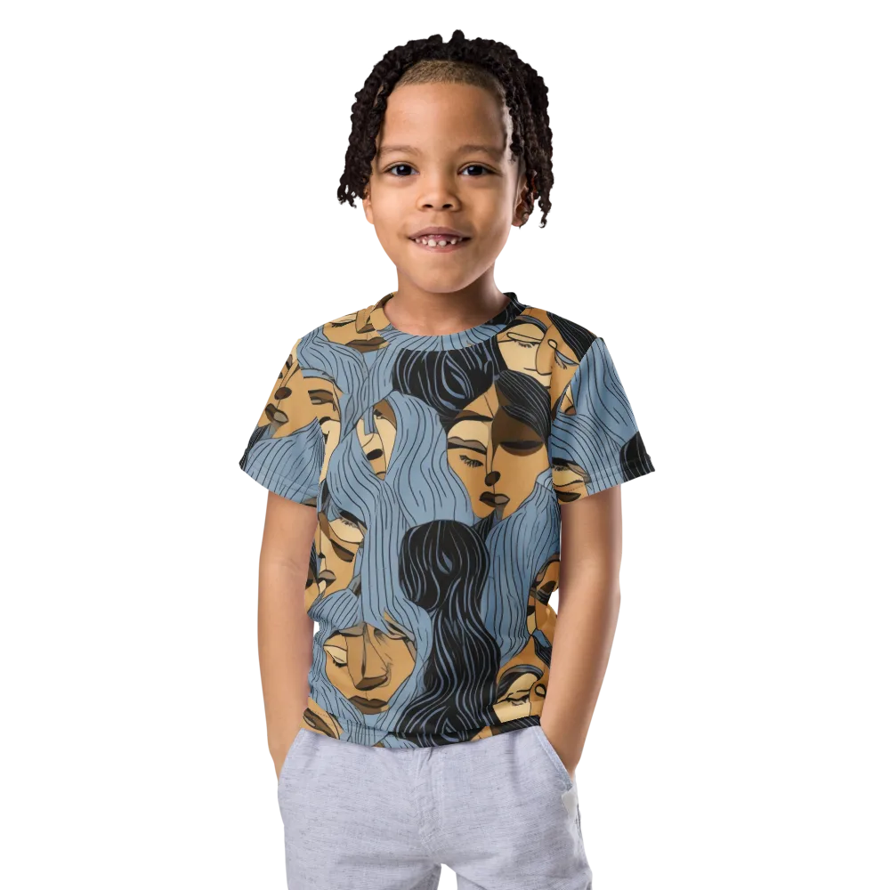 Blue Hour Faces on Kids Crew Neck T-Shirt — Front