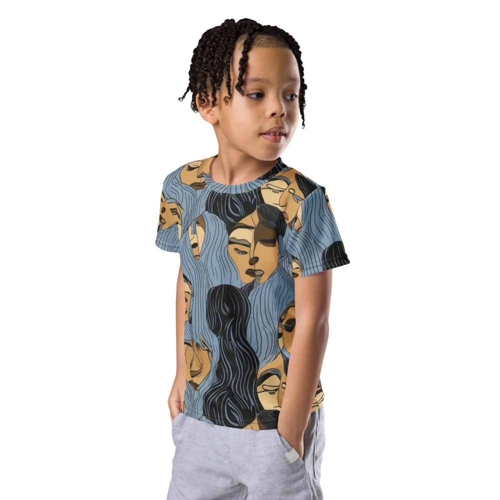 Blue Hour Faces on Kids Crew Neck T-Shirt — Left Front