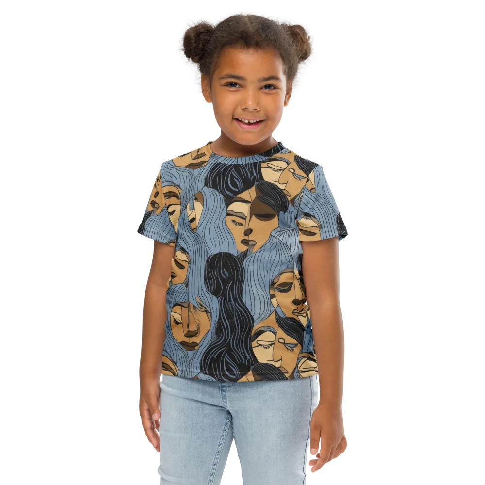 Blue Hour Faces on Kids Crew Neck T-Shirt — Front