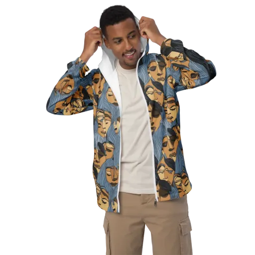 Blue Hour Faces on a Men's Windbreaker