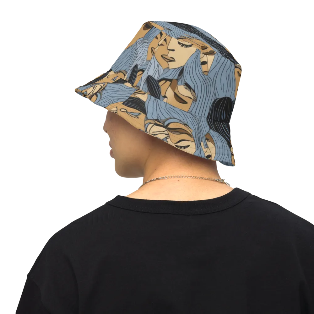 Blue Hour Faces on Reversible Bucket Hat — Back Inside