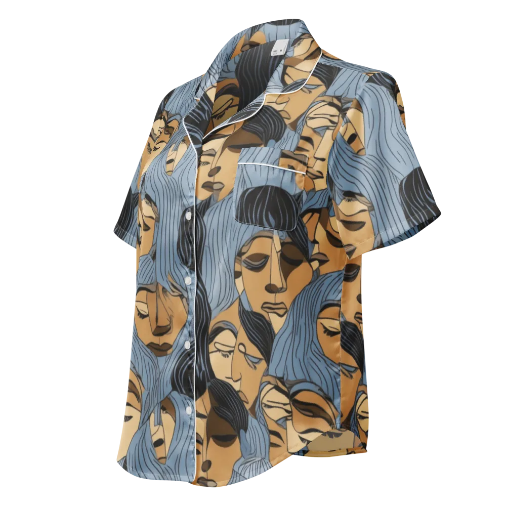Blue Hour Faces on Women's Short Sleeve Pajama Top — Left Front
