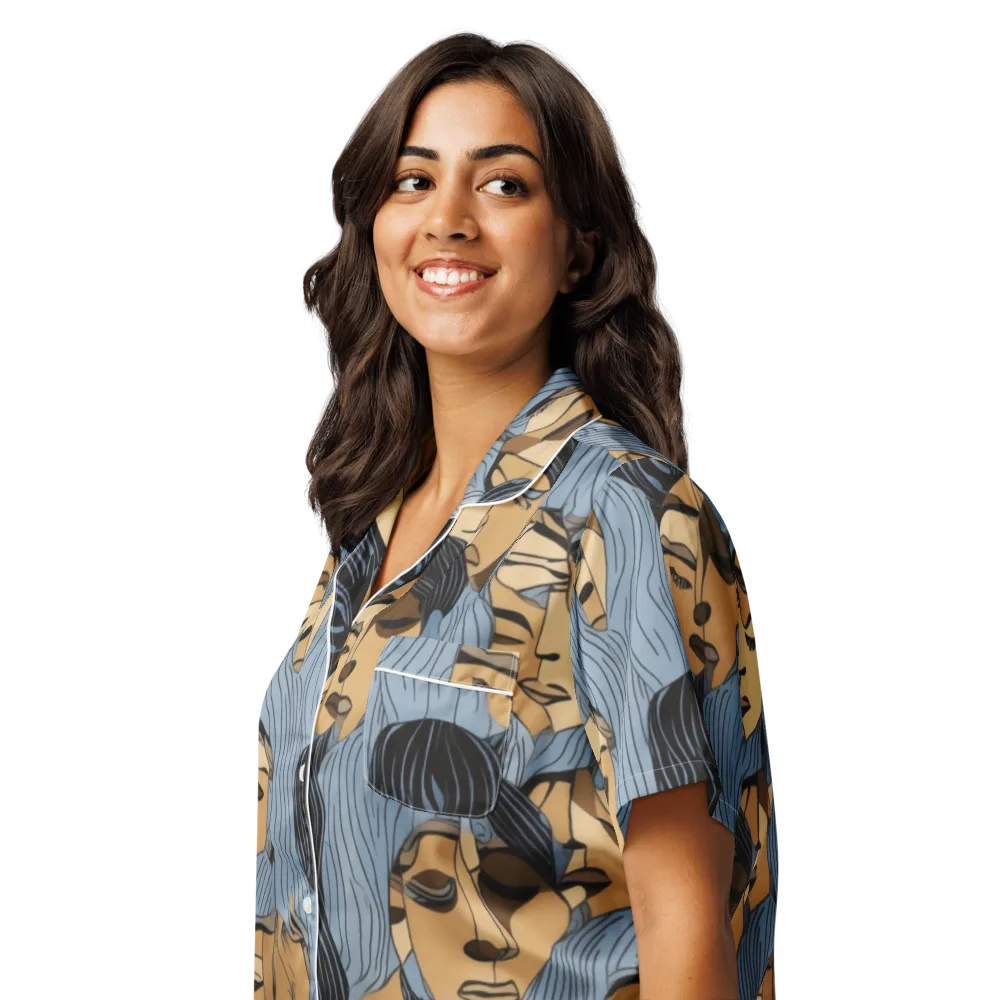Blue Hour Faces on Women's Short Sleeve Pajama Top — Left Front