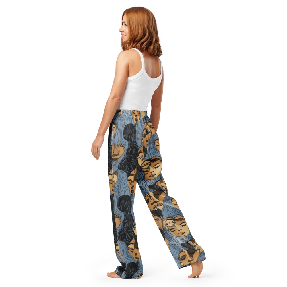Blue Hour Faces on Women's Pajama Pants — Back